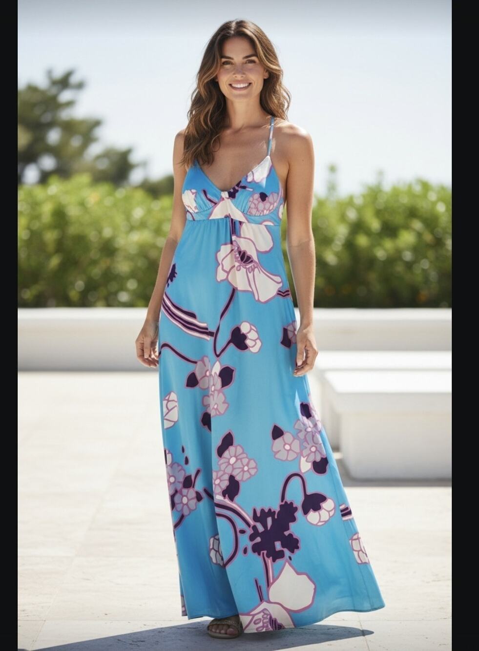 Yumi Kim Maxi Dress Women Blue Floral Silk Boho Romantic V-Neck SIZE M